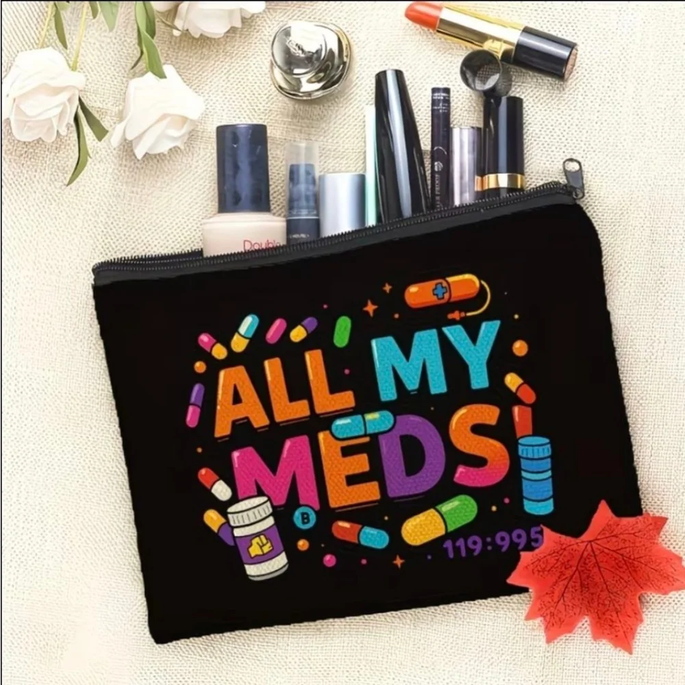 Women's Black Multicolor All My Meds Cosmetic Bag One Size